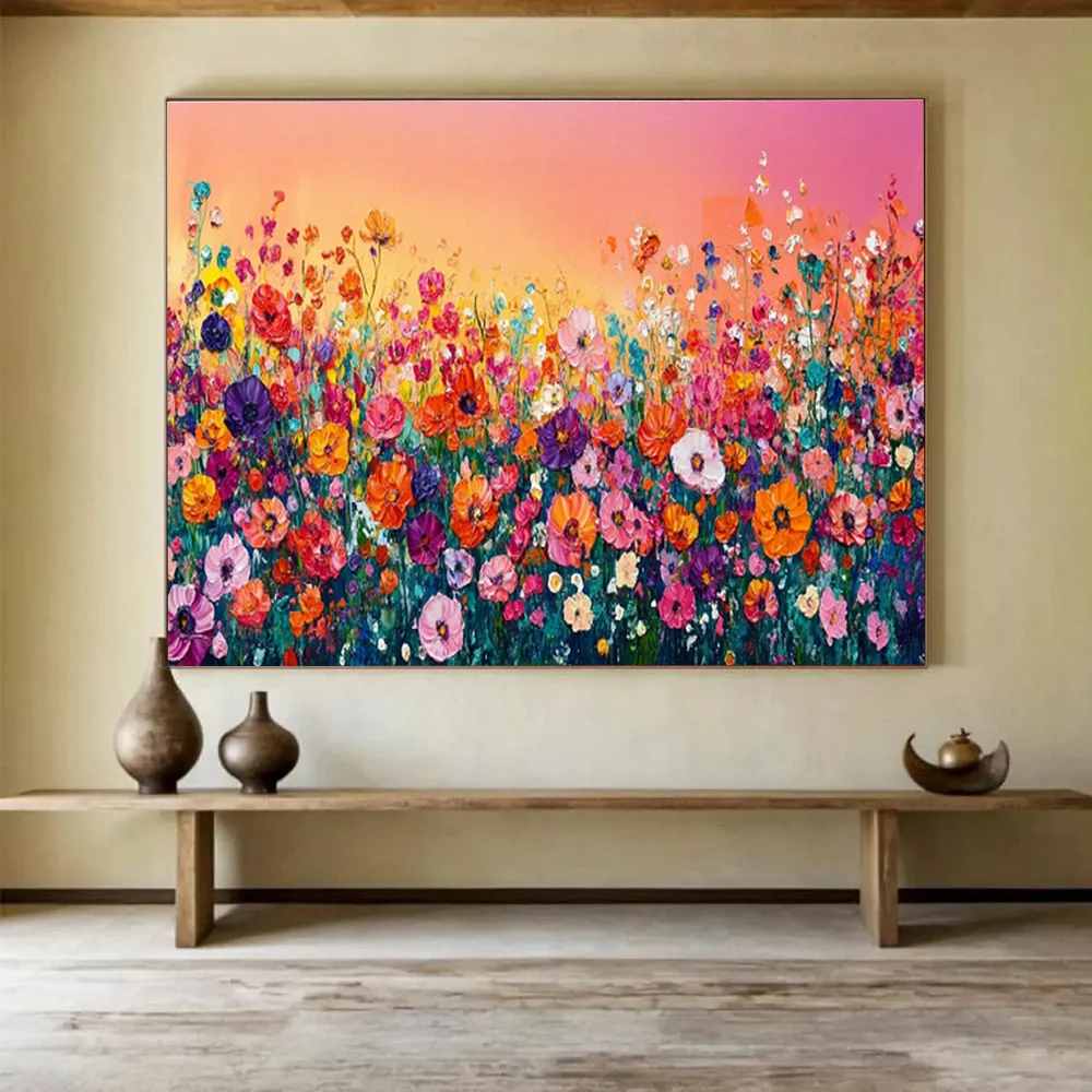 Sunset Original Field Flowers Abstract Canvas Wall Art EP97S